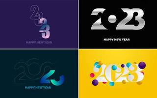 gran conjunto 2023 feliz año nuevo diseño de texto de logotipo negro. Plantilla de diseño de 20 23 números. colección de símbolos de 2023 feliz año nuevo vector