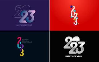 conjunto de diseño de logotipo 2023 feliz año nuevo. Plantilla de diseño de número 2023. decoración navideña 2023 símbolos de feliz año nuevo. diseño moderno de navidad para banner. red social. portada y calendario vector