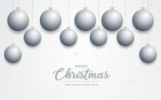 Elegant shiny white Christmas background with Silver baubles and place for text vector