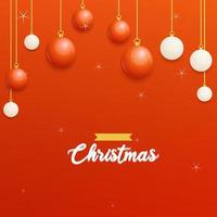 Merry Christmas Red Background with white and Red Hanging balls. Horizontal Christmas posters. greeting cards vector