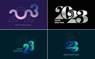 conjunto de diseño de logotipo 2023 feliz año nuevo. Plantilla de diseño de número 2023. decoración navideña 2023 símbolos de feliz año nuevo. diseño moderno de navidad para banner. red social. portada y calendario vector