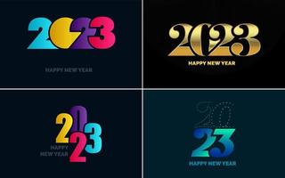 gran conjunto 2023 feliz año nuevo diseño de texto de logotipo negro. Plantilla de diseño de 20 23 números. colección de símbolos de 2023 feliz año nuevo vector