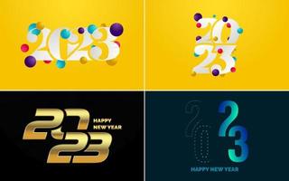 conjunto de diseño de logotipo 2023 feliz año nuevo. Plantilla de diseño de número 2023. decoración navideña 2023 símbolos de feliz año nuevo. diseño moderno de navidad para banner. red social. portada y calendario vector