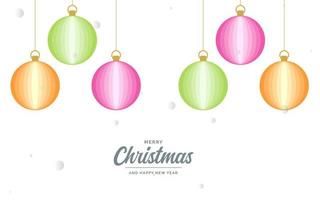 Flat merry christmas Glossy  decorative Ball elements hanging background vector