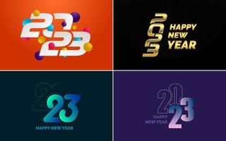 gran conjunto 2023 feliz año nuevo diseño de texto de logotipo negro. Plantilla de diseño de 20 23 números. colección de símbolos de 2023 feliz año nuevo vector