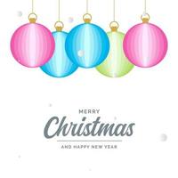 plano feliz navidad brillante bola decorativa elementos colgando fondo vector