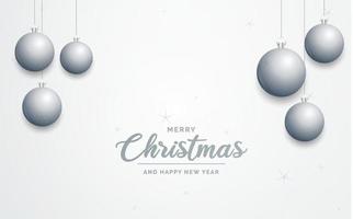 Elegant shiny white Christmas background with Silver baubles and place for text vector