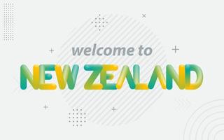 bienvenido a nueva zelanda. tipografía creativa con efecto de mezcla 3d vector