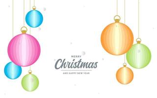 Flat merry christmas Glossy  decorative Ball elements hanging background vector