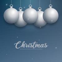 Vector Christmas banner with decorations. Merry Christmas text. silver ornaments on blue background