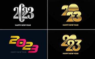 gran conjunto 2023 feliz año nuevo diseño de texto de logotipo negro. Plantilla de diseño de 20 23 números. colección de símbolos de 2023 feliz año nuevo vector