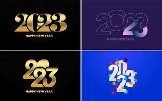 gran conjunto 2023 feliz año nuevo diseño de texto de logotipo negro. Plantilla de diseño de 20 23 números. colección de símbolos de 2023 feliz año nuevo vector