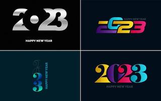 conjunto de diseño de logotipo 2023 feliz año nuevo. Plantilla de diseño de número 2023. decoración navideña 2023 símbolos de feliz año nuevo. diseño moderno de navidad para banner. red social. portada y calendario vector