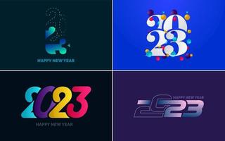 conjunto de diseño de logotipo 2023 feliz año nuevo. Plantilla de diseño de número 2023. decoración navideña 2023 símbolos de feliz año nuevo. diseño moderno de navidad para banner. red social. portada y calendario vector