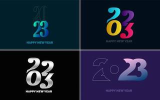 gran conjunto 2023 feliz año nuevo diseño de texto de logotipo negro. Plantilla de diseño de 20 23 números. colección de símbolos de 2023 feliz año nuevo vector