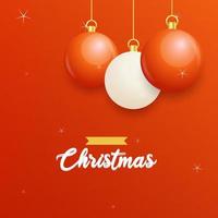 Merry Christmas Red Background with white and Red Hanging balls. Horizontal Christmas posters. greeting cards vector