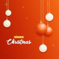 Merry Christmas Red Background with white and Red Hanging balls. Horizontal Christmas posters. greeting cards vector