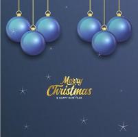 Merry Christmas dark blue banner with balls. Christmas card vector