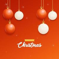 Merry Christmas Red Background with white and Red Hanging balls. Horizontal Christmas posters. greeting cards vector