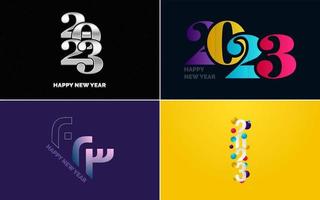 conjunto de diseño de logotipo 2023 feliz año nuevo. Plantilla de diseño de número 2023. decoración navideña 2023 símbolos de feliz año nuevo. diseño moderno de navidad para banner. red social. portada y calendario vector