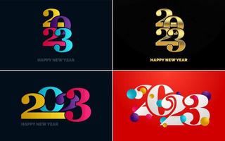 gran conjunto 2023 feliz año nuevo diseño de texto de logotipo negro. Plantilla de diseño de 20 23 números. colección de símbolos de 2023 feliz año nuevo vector