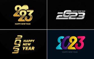 conjunto de diseño de logotipo 2023 feliz año nuevo. Plantilla de diseño de número 2023. decoración navideña 2023 símbolos de feliz año nuevo. diseño moderno de navidad para banner. red social. portada y calendario vector