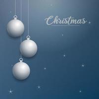 Vector Christmas banner with decorations. Merry Christmas text. silver ornaments on blue background