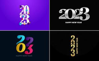 gran conjunto 2023 feliz año nuevo diseño de texto de logotipo negro. Plantilla de diseño de 20 23 números. colección de símbolos de 2023 feliz año nuevo vector