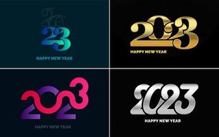 conjunto de diseño de logotipo 2023 feliz año nuevo. Plantilla de diseño de número 2023. decoración navideña 2023 símbolos de feliz año nuevo. diseño moderno de navidad para banner. red social. portada y calendario vector