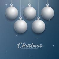 Vector Christmas banner with decorations. Merry Christmas text. silver ornaments on blue background