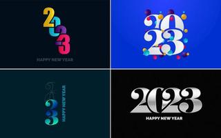 conjunto de diseño de logotipo 2023 feliz año nuevo. Plantilla de diseño de número 2023. decoración navideña 2023 símbolos de feliz año nuevo. diseño moderno de navidad para banner. red social. portada y calendario vector