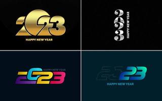 gran conjunto 2023 feliz año nuevo diseño de texto de logotipo negro. Plantilla de diseño de 20 23 números. colección de símbolos de 2023 feliz año nuevo vector