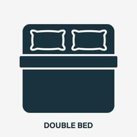 cama doble con almohada para icono de silueta de dormitorio. colchón doble en el pictograma de glifo de la habitación del hotel. muebles de descanso nocturno en casa, hospital, icono de motel. ilustración vectorial aislada. vector