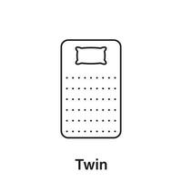 icono de línea de tamaño doble de colchón. pictograma lineal de dimensión de tamaño de cama. medida de la longitud de la cama para el dormitorio en el icono del hotel o del hogar. tamaño del colchón trazo editable. ilustración vectorial aislada. vector