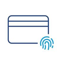 Credit Card with Fingerprint Line Icon. Fingerprint Identity Pictogram. Bank Plastic Card with Thumbprint Identification Technology Outline Symbol. Editable Stroke. Isolated Vector Illustration.