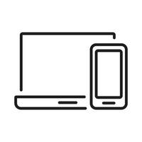 Smartphone and Laptop Line Icon. Smart Devises Pictogram. Mobile Phone and Computer Outline Symbol. Electronic Digital Technology, Cellphone, PC Display. Editable Stroke. Isolated Vector Illustration.