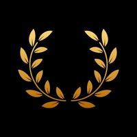 Gold Round Chaplet Reward for Winner Silhouette Icon on Black Background. Golden Laurel Wreath Award. Victory Symbol. Leader Trophy in Olive Leaves Branch Shape. Isolated Vector Illustration.