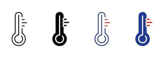 línea de termómetro y conjunto de colores de icono de silueta. herramienta de medición de temperatura. instrumento de grado de control en la colección de símbolos celsius o fahrenheit sobre fondo blanco. ilustración vectorial aislada. vector