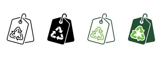 Ecology Recycle Nature Cardboard Badge Line and Silhouette Icon Color Set. Eco Natural Tag Price. Recycle Bio Ecological Organic Paper Symbols on White Background. Isolated Vector Illustration.
