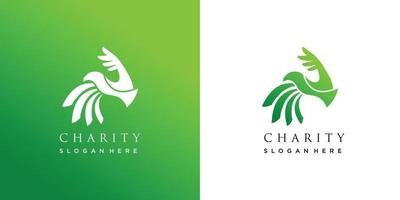 logotipo de caridad con vector de diseño de ilustración de concepto de paloma y mano