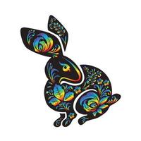 Black Hare, rabbit with flower rainbow painting, vector