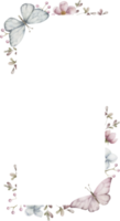 marco rectangular con flores y mariposas. ilustración acuarela png