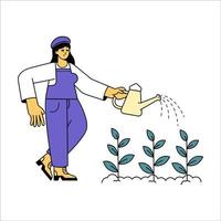 Young woman watering a plant vector