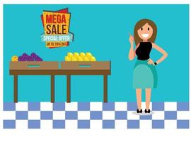 Vector illustration of shopping in minimarket with characters. Illustration Suitable for Diagrams, Infographics, And Other Graphic assets