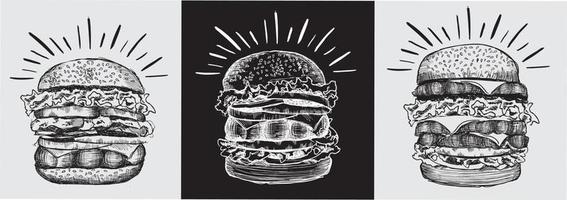 hamburguesa dibujada a mano negra vectorial sobre fondo blanco vector
