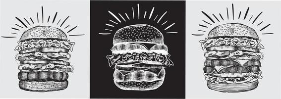 hamburguesa dibujada a mano negra vectorial sobre fondo blanco vector