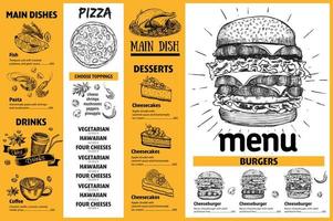 Menu restaurant brochure. Flyer with hand-drawn graphic. vector