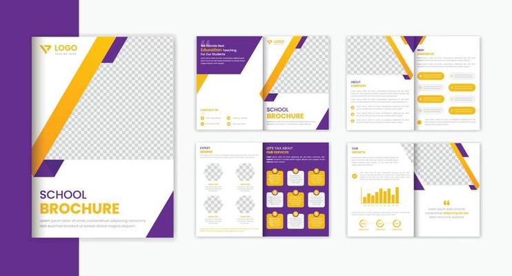 School admission 8 pages A4 brochure design template, education brochure prospectus design vector
