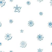 seamless Vector sticker geometric blue snowflakes pattern with shadow on white background. Winter print