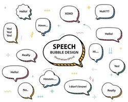 Set hand drawn speech bubbles. empty text box different shapes balloons vector